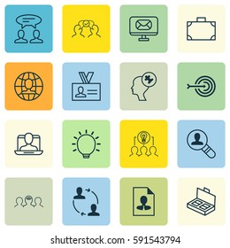 Set Of 16 Business Management Icons. Includes Email, Great Glimpse, Cv And Other Symbols. Beautiful Design Elements.