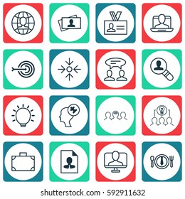 Set Of 16 Business Management Icons. Includes Business Aim, Great Glimpse, Collaborative Solution And Other Symbols. Beautiful Design Elements.