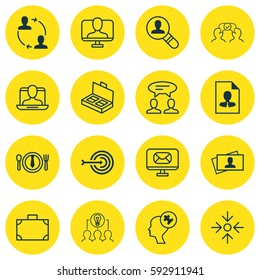Set Of 16 Business Management Icons. Includes Cv, Human Mind, Business Aim And Other Symbols. Beautiful Design Elements.