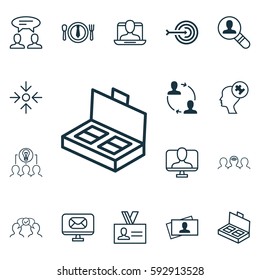 Set Of 16 Business Management Icons. Includes Calling Card, Email, Online Identity And Other Symbols. Beautiful Design Elements.