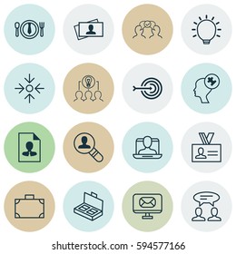Set Of 16 Business Management Icons. Includes Arrow, Great Glimpse, Open Vacancy And Other Symbols. Beautiful Design Elements.