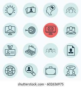 Set Of 16 Business Management Icons. Includes Social Profile, Arrow, Online Identity And Other Symbols. Beautiful Design Elements.