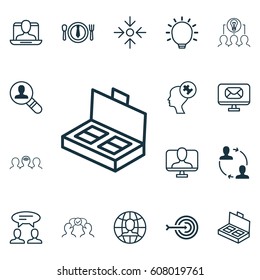 Set Of 16 Business Management Icons. Includes Cooperation, Great Glimpse, Arrow And Other Symbols. Beautiful Design Elements.