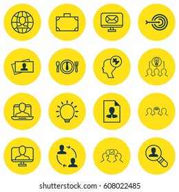 Set Of 16 Business Management Icons. Includes Arrow, Social Profile, Open Vacancy And Other Symbols. Beautiful Design Elements.