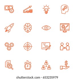 Set Of 16 Business Outline Icons Set.Collection Of Development, Research, Working Process And Other Elements.