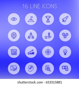 Set Of 16 Business Outline Icons Set.Collection Of Idea, Money Saving, Solution And Other Elements.