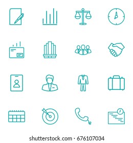 Set Of 16 Business Outline Icons Set.Collection Of Badge, Team, Suit And Other Elements.