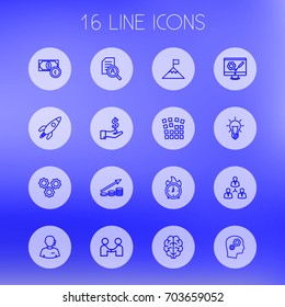 Set Of 16 Business Outline Icons Set.Collection Of Solution, Development, Currency And Other Elements.