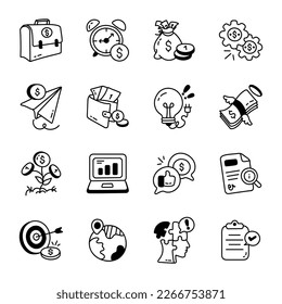 Set of 16 Business Startup Doodle Icons  

