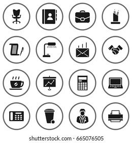 Set Of 16 Cabinet Icons Set.Collection Of Trash Can, Office Chair, Contract And Other Elements.