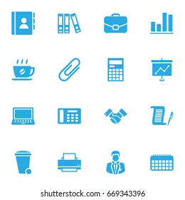 Set Of 16 Cabinet Icons Set.Collection Of Trash Can, Printer, Laptop And Other Elements.