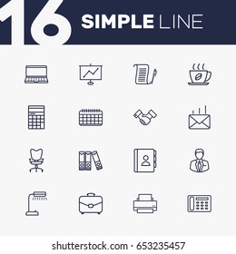 Set Of 16 Cabinet Outline Icons Set.Collection Of Workplace, Notebook, Post And Other Elements.