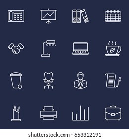 Set Of 16 Cabinet Outline Icons Set.Collection Of Pen Storage, Reading-Lamp, Date And Other Elements.