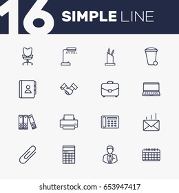Set Of 16 Cabinet Outline Icons Set.Collection Of Recycle Bin, Reading-Lamp, Counter And Other Elements.
