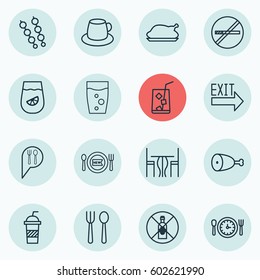 Set Of 16 Cafe Icons. Includes Coffee Cup, Stop Smoke, Soda Drink And Other Symbols. Beautiful Design Elements.