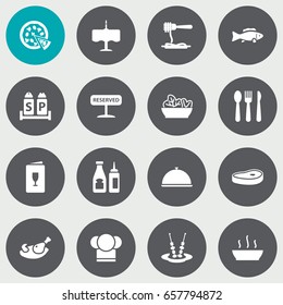 Set Of 16 Cafe Icons Set.Collection Of Chef, Canape, Silverware And Other Elements.