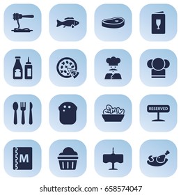 Set Of 16 Cafe Icons Set.Collection Of Chef, Vermicelli, Meat And Other Elements.