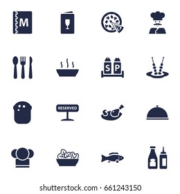 Set Of 16 Cafe Icons Set.Collection Of Food, Broth, Silverware And Other Elements.