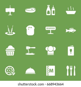 Set Of 16 Cafe Icons Set.Collection Of Meat, Silverware, Alcohol And Other Elements.