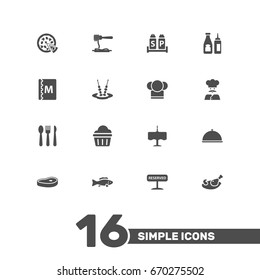 Set Of 16 Cafe Icons Set.Collection Of Vermicelli, Grill, Tuna And Other Elements.
