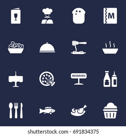 Set Of 16 Cafe Icons Set.Collection Of Silverware, Broth, Registered And Other Elements.