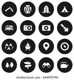 Set Of 16 Camping Icons Set.Collection Of Camp, Inflatable Raft, Map And Other Elements.