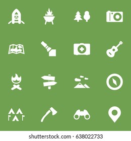 Set Of 16 Camping Icons Set.Collection Of Map, Acoustic, Flashlight And Other Elements.