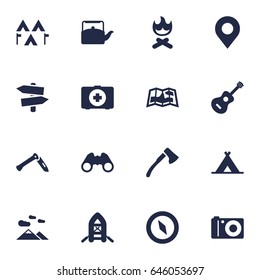 Set Of 16 Camping Icons Set.Collection Of Acoustic, Campfire, Jackknife And Other Elements.
