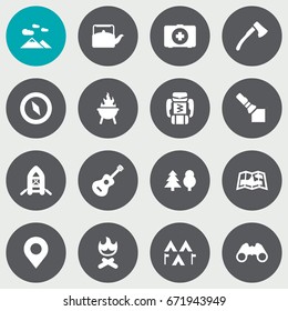 Set Of 16 Camping Icons Set.Collection Of Tree, Landscape , Map Elements.