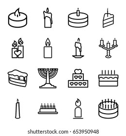 Set of 16 candle outline icons such as candles, tea light