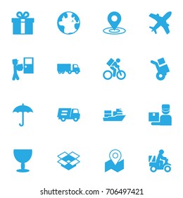 Set Of 16 Cargo Icons Set.Collection Of Deliveryman, Delivery, Aircraft And Other Elements.