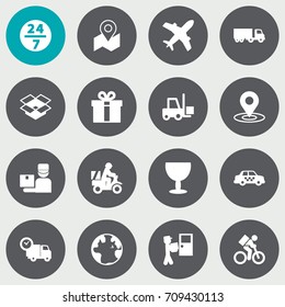 Set Of 16 Cargo Icons Set.Collection Of Van, Service, Delivery And Other Elements.