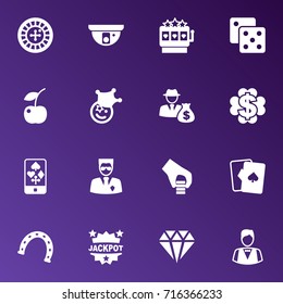 Set Of 16 Casino Icons Set.Collection Of Clown, Win, Brilliant And Other Elements.