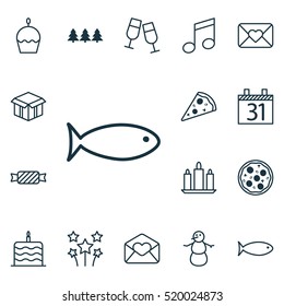 Set Of 16 Celebration Icons. Can Be Used For Web, Mobile, UI And Infographic Design. Includes Elements Such As Christmas, Winter, Clink And More.