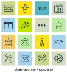 Set Of 16 Celebration Icons. Can Be Used For Web, Mobile, UI And Infographic Design. Includes Elements Such As Celebration, Pizza, Pizzeria And More.