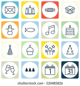 Set Of 16 Celebration Icons. Can Be Used For Web, Mobile, UI And Infographic Design. Includes Elements Such As Envelope, Sweet, Aquatic And More.