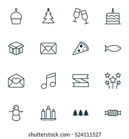 Set Of 16 Celebration Icons. Can Be Used For Web, Mobile, UI And Infographic Design. Includes Elements Such As Love, Aquatic, Open And More.