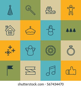 Set Of 16 Celebration Icons. Includes Doughnut, Archangel, Flan And Other Symbols. Beautiful Design Elements.