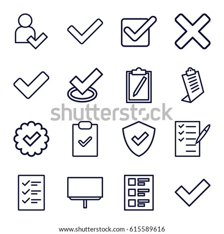 set of 16 checkmark outline icons.