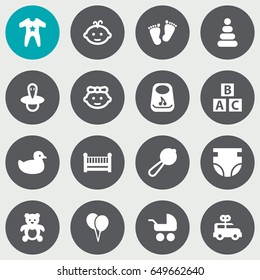 Set Of 16 Child Icons Set.Collection Of Pram, Nappy, Baby And Other Elements.