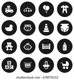 Set Of 16 Child Icons Set.Collection Of Bus, Nappy, Pram And Other Elements.