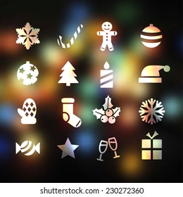 set of 16 christmas flat icons on abstract background