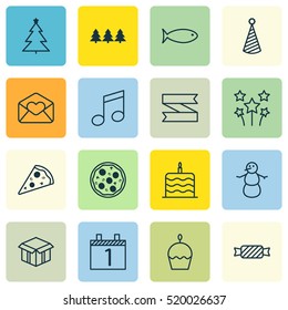 Set Of 16 Christmas Icons. Can Be Used For Web, Mobile, UI And Infographic Design. Includes Elements Such As Candy, Open, Caramel And More.