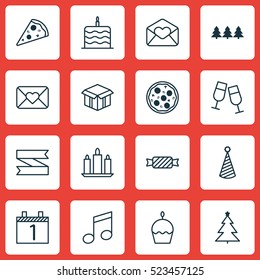 Set Of 16 Christmas Icons. Can Be Used For Web, Mobile, UI And Infographic Design. Includes Elements Such As Love, Sweet, Email And More.
