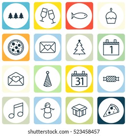 Set Of 16 Christmas Icons. Can Be Used For Web, Mobile, UI And Infographic Design. Includes Elements Such As Month, Celebration, Pizzeria And More.