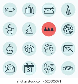 Set Of 16 Christmas Icons. Can Be Used For Web, Mobile, UI And Infographic Design. Includes Elements Such As Festive, Caramel, Xmas And More.