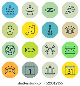 Set Of 16 Christmas Icons. Can Be Used For Web, Mobile, UI And Infographic Design. Includes Elements Such As Caramel, Love, Sweet And More.