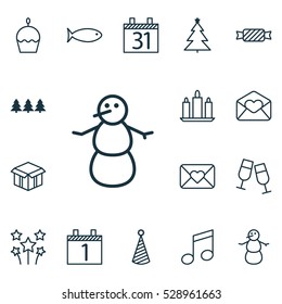 Set Of 16 Christmas Icons. Can Be Used For Web, Mobile, UI And Infographic Design. Includes Elements Such As Greeting Email, Date, Wax And More.