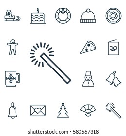 Set Of 16 Christmas Icons. Includes Doughnut, Garland , Sleigh Symbols. Beautiful Design Elements.
