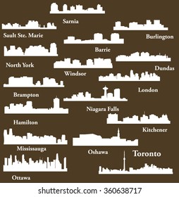 Set of 16 City in Ontario, Canada Toronto, London, Barrie, Kitchener, Ottawa, Brampton, Windsor, Niagara Falls, Oshawa, Sarnia, Hamilton, Mississauga, Dundas, Sault Ste. Maine, Burlington, North York 